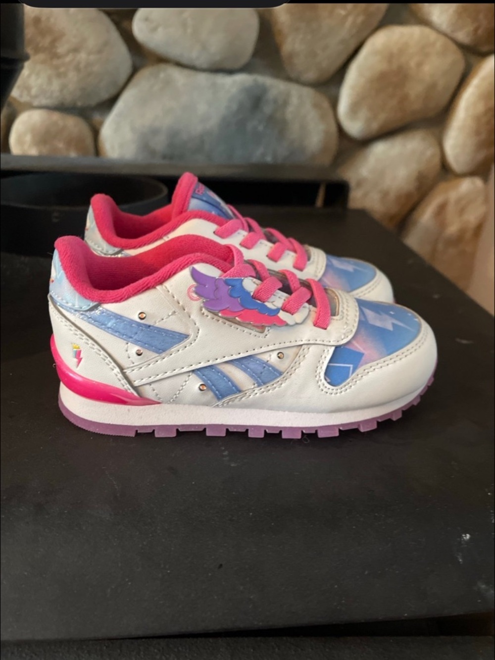 Kids White and Pink Glitter Wing Sneakers